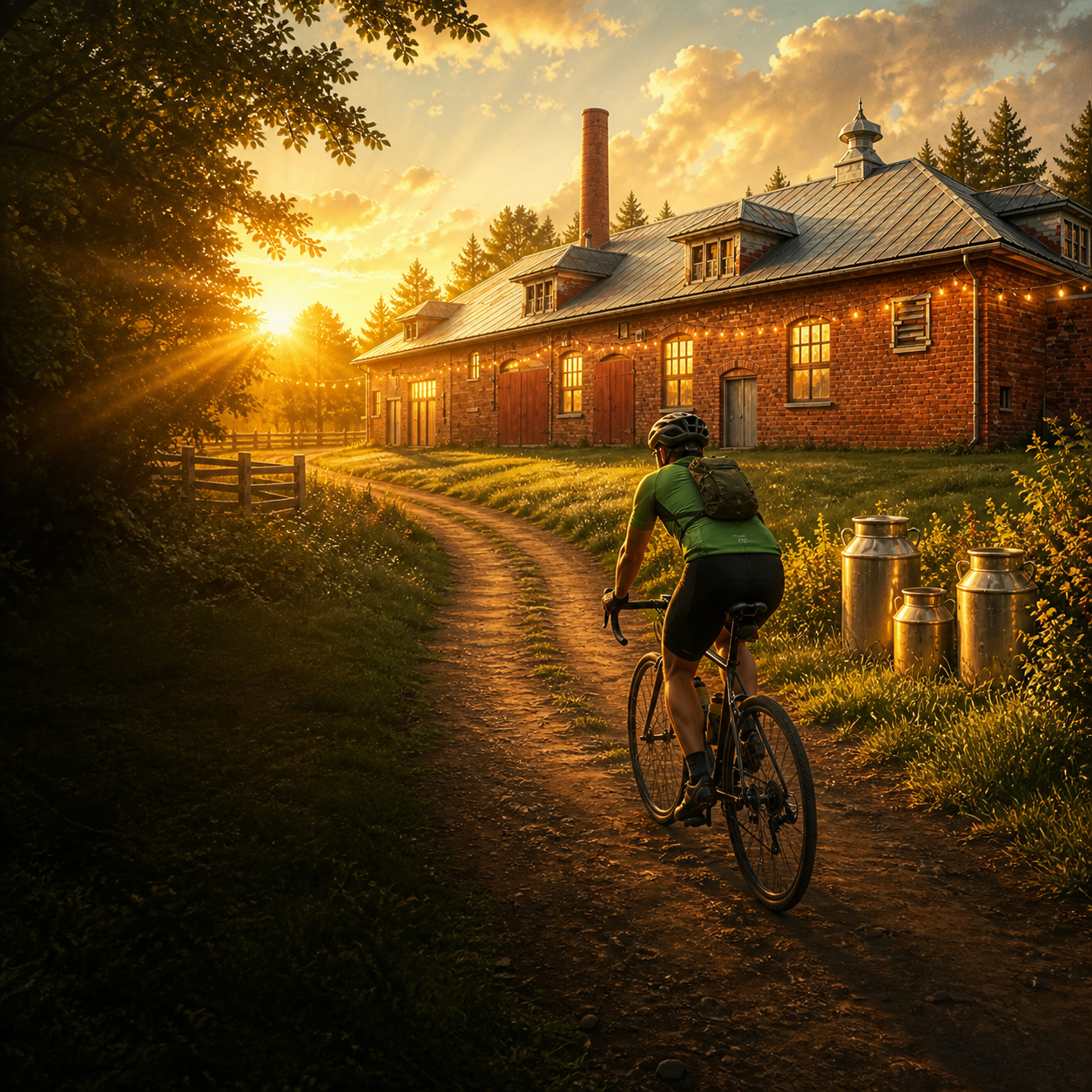 Creamery Quest high-score poster artwork with a cyclist riding toward the Creamery